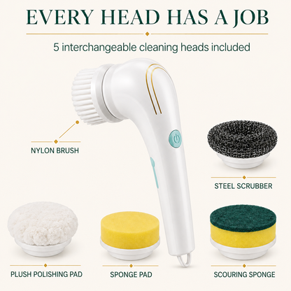 LekkerLivings SpinClean Pro - Electric Scrubber with 5 Cleaning Heads