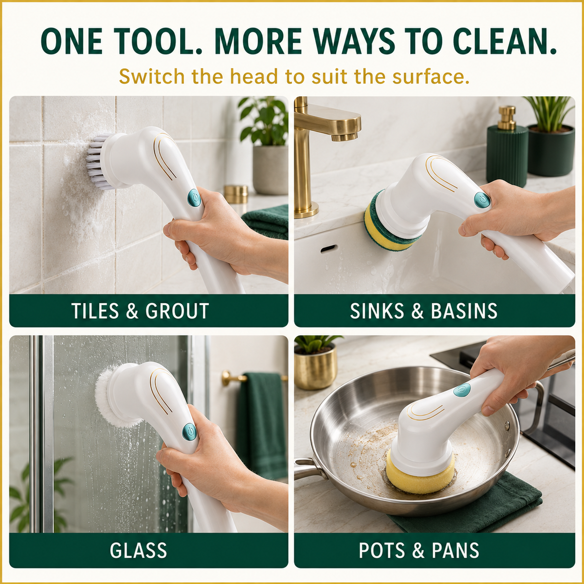 LekkerLivings SpinClean Pro - Electric Scrubber with 5 Cleaning Heads