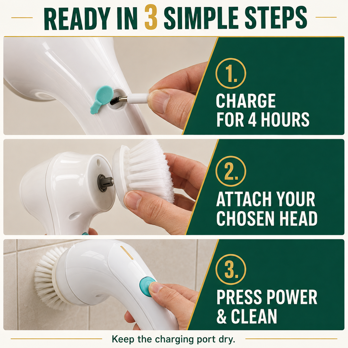 LekkerLivings SpinClean Pro - Electric Scrubber with 5 Cleaning Heads
